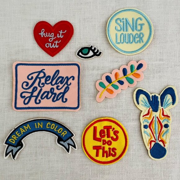 Set of 8 Colorful Embroidered Patches Fun Quotes and Designs for Clothing Crafts - Picture 1 of 7